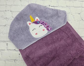 Unicorn Hooded Towel, Personalized Bath Towel, Lavender Purple Toddler Birthday Present, Custom Baby Shower Gift, Fairy Kids