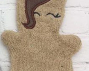 Kids Horse Bath Mitt, Personalized Washcloth, Monogrammed Baby Shower Gift, Toddler Birthday Spa Favor, Child Cotton Bath Glove, Washable