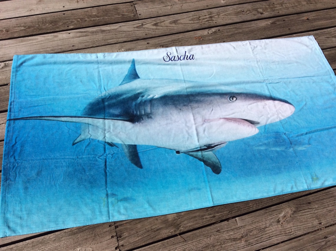 XL Shark Personalized Beach Towel Shark Towel Shark Decor Etsy