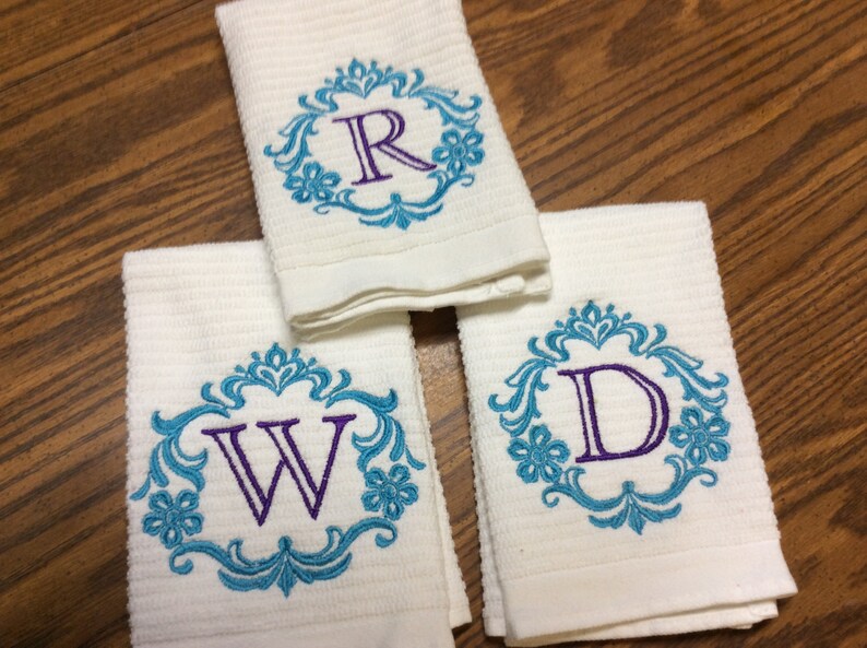 Damask Monogram Kitchen Towel Damascus Kitchen Decor Gift for Etsy