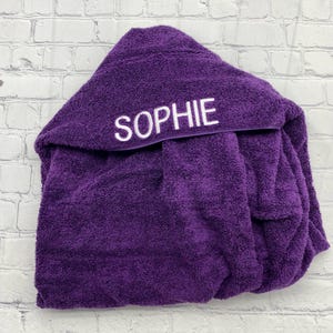 Purple Monogrammed Hooded Towel - Unique Baby Shower Gift, Personalized Birthday Present - Infant Toddler and Kids Customizable Sizes