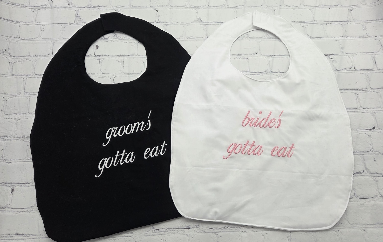 Wedding Bibs, Couples Clothing Protectors, Bridal Shower Gift, Bachelor Gift, Wedding Clothing Protector, Personalized Adult Bib, bride bib - bride/groom gottaeat, White & Black