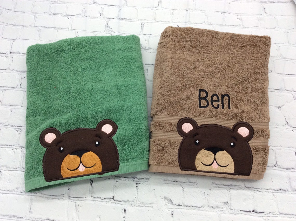 Bear Bath Towel Woodland Personalized Baby Shower Gift Etsy