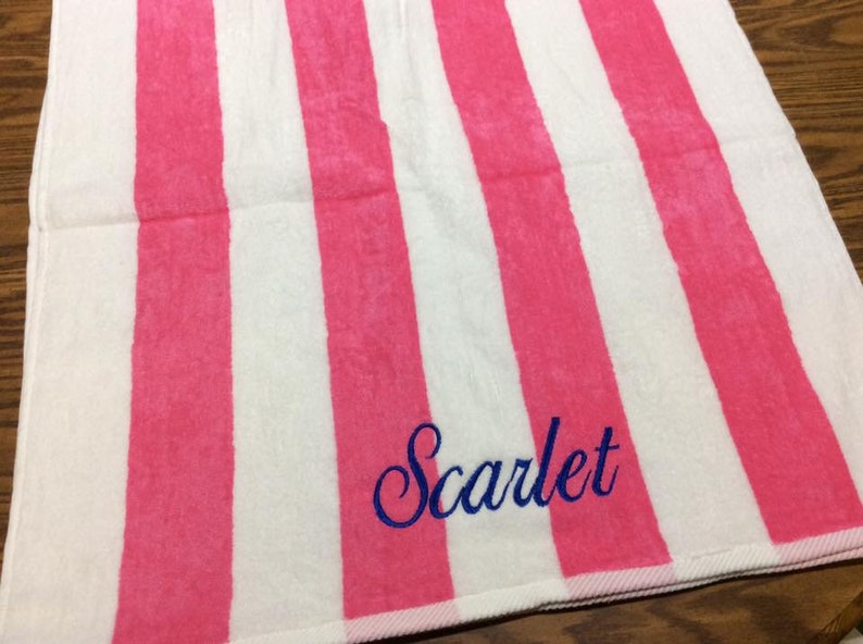 Lg Pink Monogrammed Beach Towel Personalized Beach Towel Etsy