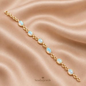 Dainty White Opal Tennis Bracelet, 14K Gold Plated, 925 Sterling Silver, October Birthstone Jewelry Gift for Women