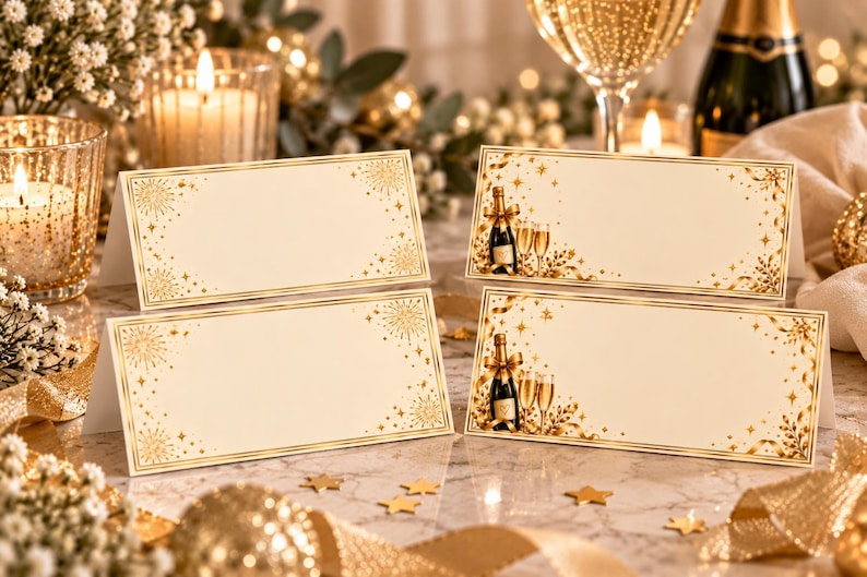 Table Top Firework New Year’s Eve Place Cards 2027, Editable Canva Name Cards, Printable ...