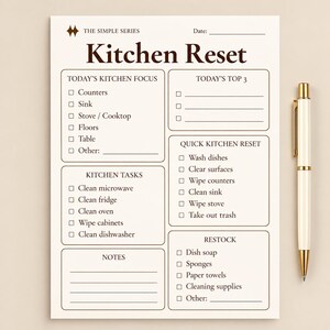Küchen-Reset-Vorlage zum Ausdrucken, Reinigungscheckliste, Organisationsplaner (PDF)