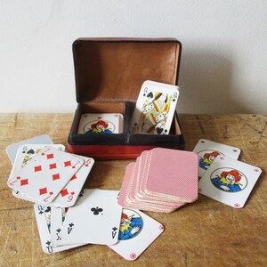 1950 年代のヴィンテージ LITTLE カード ゲームと革箱、アンティーク イタリア製 52 カード ゲーム、Jeu de cartes、子供用おもちゃ