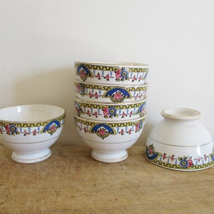 6 vintage LITTLE french bowls 1940s, Antique bowl kitchen Café au lait, Farm house, Bol France
