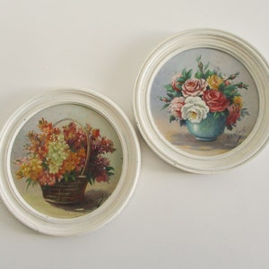 フレーム付きアンティーク ヴィンテージ フランス油絵 2 枚、1900 年代、花束の花フランス Tableau Fleurs Peinture à l'huile ancienne