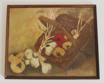 Still life Fruits vegetables France Antique vintage french painting 1950s on panel with Frame Still life Fruits vegetables France Antique vintage french painting 1950s on panel with Frame