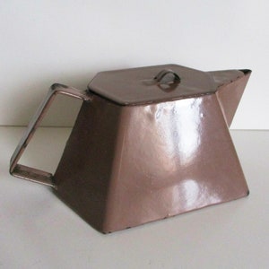 Vintage french enamel teapot, 1930s, Enamelware, Brown Antique home decor, Rustic kitchen, Théière émaillée