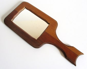 Lustro do golenia, antyczne, ręcznie robione, drewniane, lata 60. XX wieku, duński, modernistyczny styl nordycki, lustro do golenia, lustro barbier bois, antyczny wystrój domu, łazienka w stylu retro