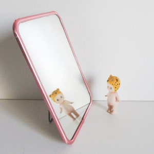 Vintage french PINK barber mirror, 1940s, Shaving mirror, Miroir de barbier métal rose, Antique Home decor, Retro bathroom