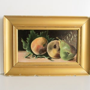 Antike französische Malerei 1920er Jahre auf Holzbrett mit Rahmen, Stillleben Fruits Nature morte Frankreich