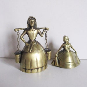 2 antique French brass lady bells, 1930s Desk table bronze bell, Cloche ancienne laiton femme France