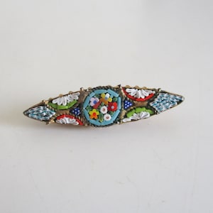 Antique vintage micro mosaic Brooch 1940s Florentine micromosaic tile Jewel micro mosaique Broche Bijou