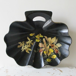 Bandeja antigua de papel maché francés de gran tamaño, década de 1900, Vade poche, Bandeja para anillos, Cartón lacado vintage, Carton bouilli de Francia