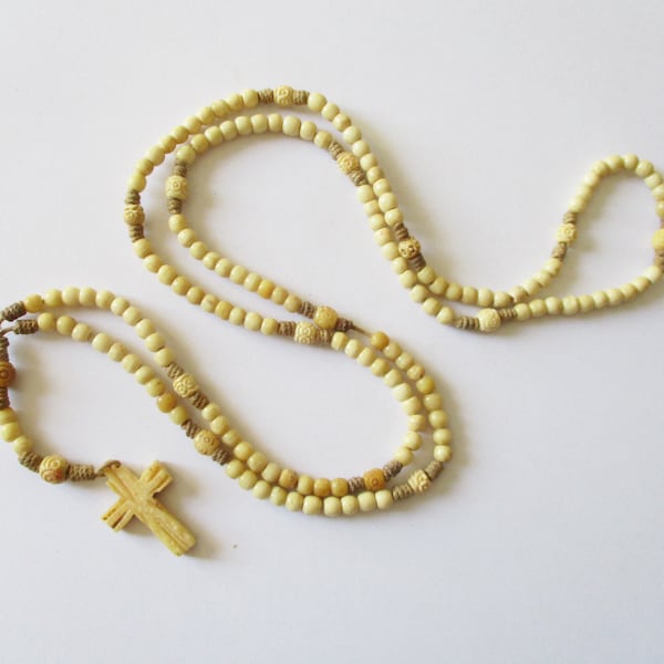 Antique vintage Rosary Cross 1800s 1900s 1st Communion Chapelet ancien, Mother of pearls, France