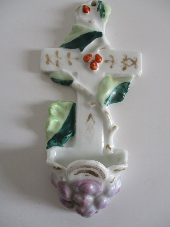 クロス 聖水盤 ベニティエ 陶器 フランスアンティーク クロス 聖水盤 ベニティエ 陶器 フランスアンティーク ビスク製 天使