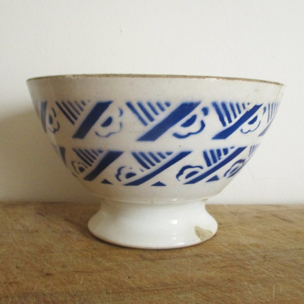 French vintage bowl, BADONVILLER France, Blue,Antique, Bol Café au lait, 1930, Antique home decor