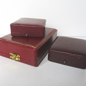 3 antique french jewellery boxes, 1930s Vintage burgundy brown box, Jewel France, Etui écrin à bijoux, Paris