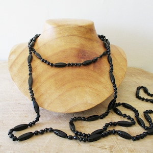 Vintage french black glass beads long necklace 1950s, Collier perle verre noir, Jewel, Bijou Sautoir France