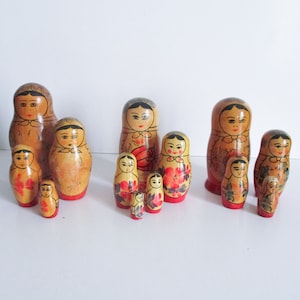 3 vintage russian sets of doll Matrioshka 1950s-1960s, Egg dolls, Nesting toy, Poupées russes, Retro Game children Home decor