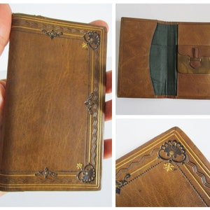 Antique french religious wallet Missal holder 1920s Leather cover Rosary Missel Paroissien porte-feuille France Vintage