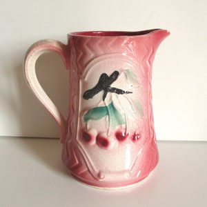 Antique french majolica barbotine pitcher 1930s Water wine bottle Broc pichet eau vin France