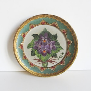 Vintage Florentine painting, 1950s, Flowers Bouquet, Signed, Tableau peintureminiature