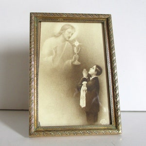 Antique french photo frame 1900s, Brass frame, Old paper Ephemera Vintage home decor, Cadre ancien laiton, France