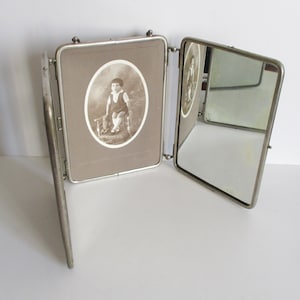 Vintage french triptych barber mirror, Shaving mirror, Miroir de barbier, Triptyque, 1930s, Antique Home decor, Retro bathroom