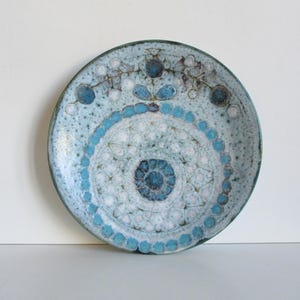 Vintage French stoneware plate dish 1960s, Blue decor, Assiette ancienne Plat grès décor bleu