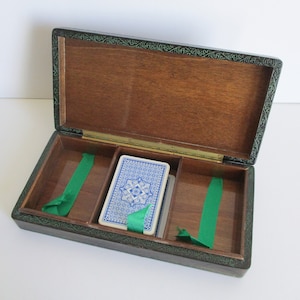 Caja de cuero de naipes vintage de la década de 1960, Juego de cartas Boite cuir jeu de cartes