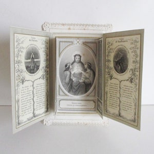 Antica carta trittico religiosa francese Canivet del 1900, immagine di carta, trittico pieuse di immagine vintage