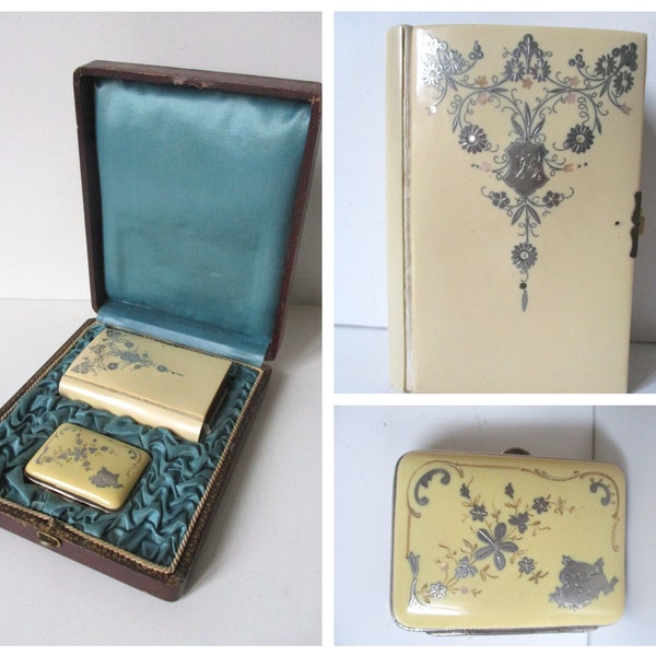 Antique french Purse and Missal Bakelite Silver 1880s, Engraved Monogram Box Coin Rosary purse reliquary book Missel Porte-monnaie