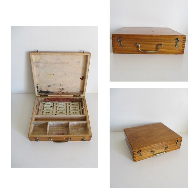 Antique French painting box, Paris 1930s, Vintage wooden case, Boite peinture ancienne