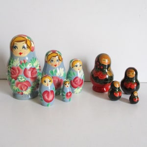 2 vintage russian sets of doll Matrioshka 1950s-1960s, Egg dolls, Nesting toy, Poupées russes, Retro Game children Home decor