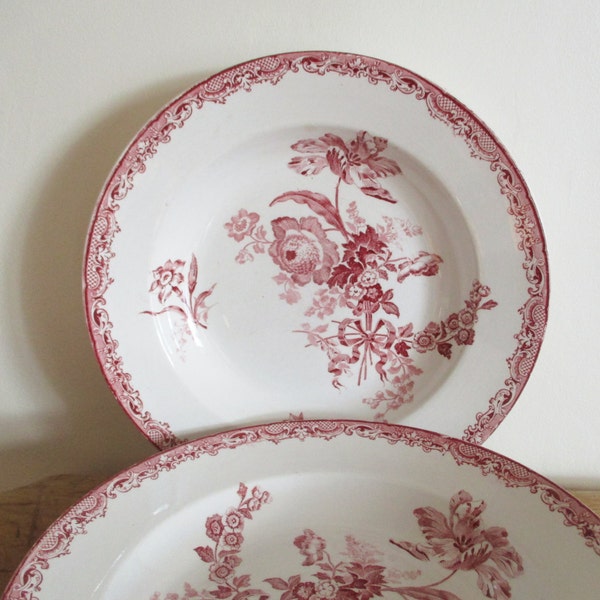 3 antique french transferware plates, SARREGUEMINES, 1920-1930, Soup plate, Vintage, Kitchen, France, Assiette