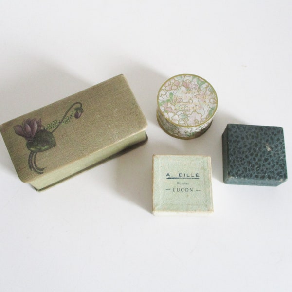 4 antique french jewellery boxes, 1950s Vintage jewel little box, Etui boite écrin à bijoux ancienne