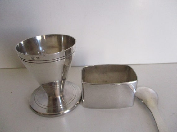 Vintage french silver-plated spoon, egg cup, napk… - image 4