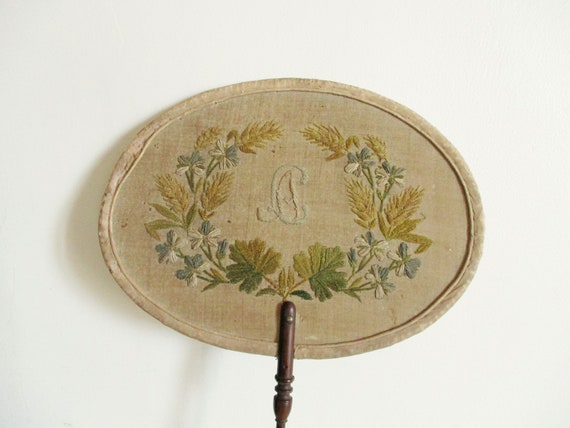Antique french embroidered fan 1800s Embroidery Fa