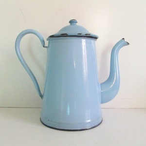 Vintage french blue enamel coffee pot, 1930s, Enamelware, Antique home decor, Rustic kitchen, Cafetiere émaillée bleue