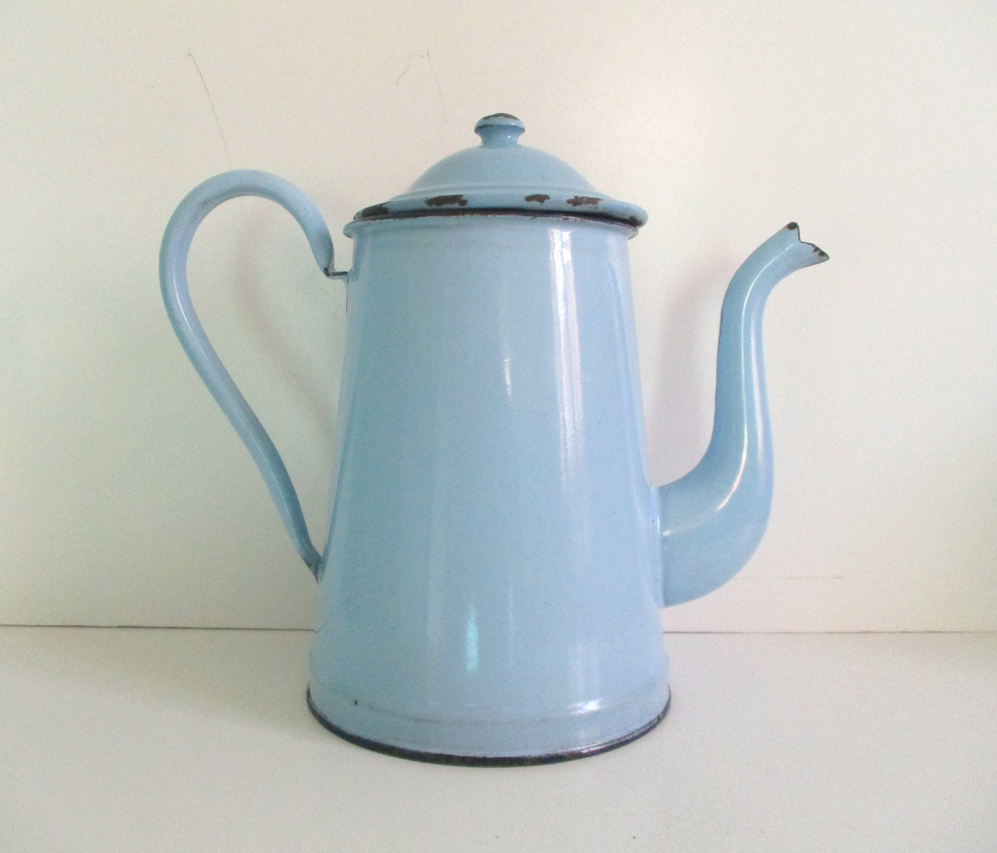 Vintage Blue Enamel Coffee Pot 6” Tall Collectible Enamelware Speckled
