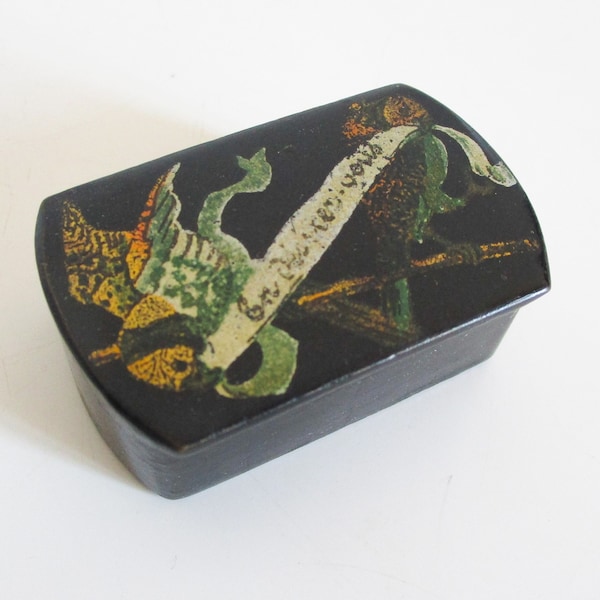 Antique french LITTLE rare paper mache box 1900s, Vintage Lacquered boiled cardboard, France, Boite carton bouilli