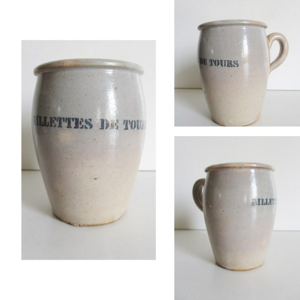 Antique french jar 1930s, Ceramic Stoneware Jam jar, Utensil container, Rustic, Pot, Vintage kitchen storage, France