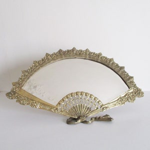 Antique french fan mirror 1920s, Vintage Brass Bronze ornate vanity bathroom Boudoir mirror, Miroir éventail, Retro bathroom