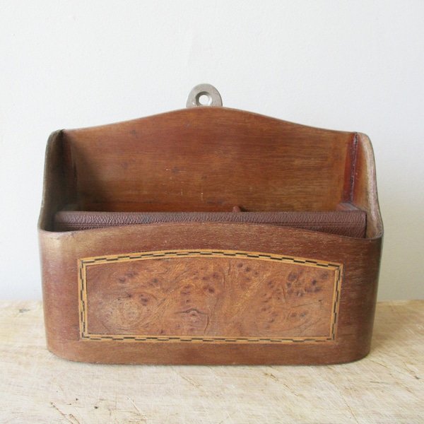 Antique little french mail organizer 1930s, Wooden Marquetry Mail holder, Wood, Industrial, Office, France, Porte-courrier bois marquetterie