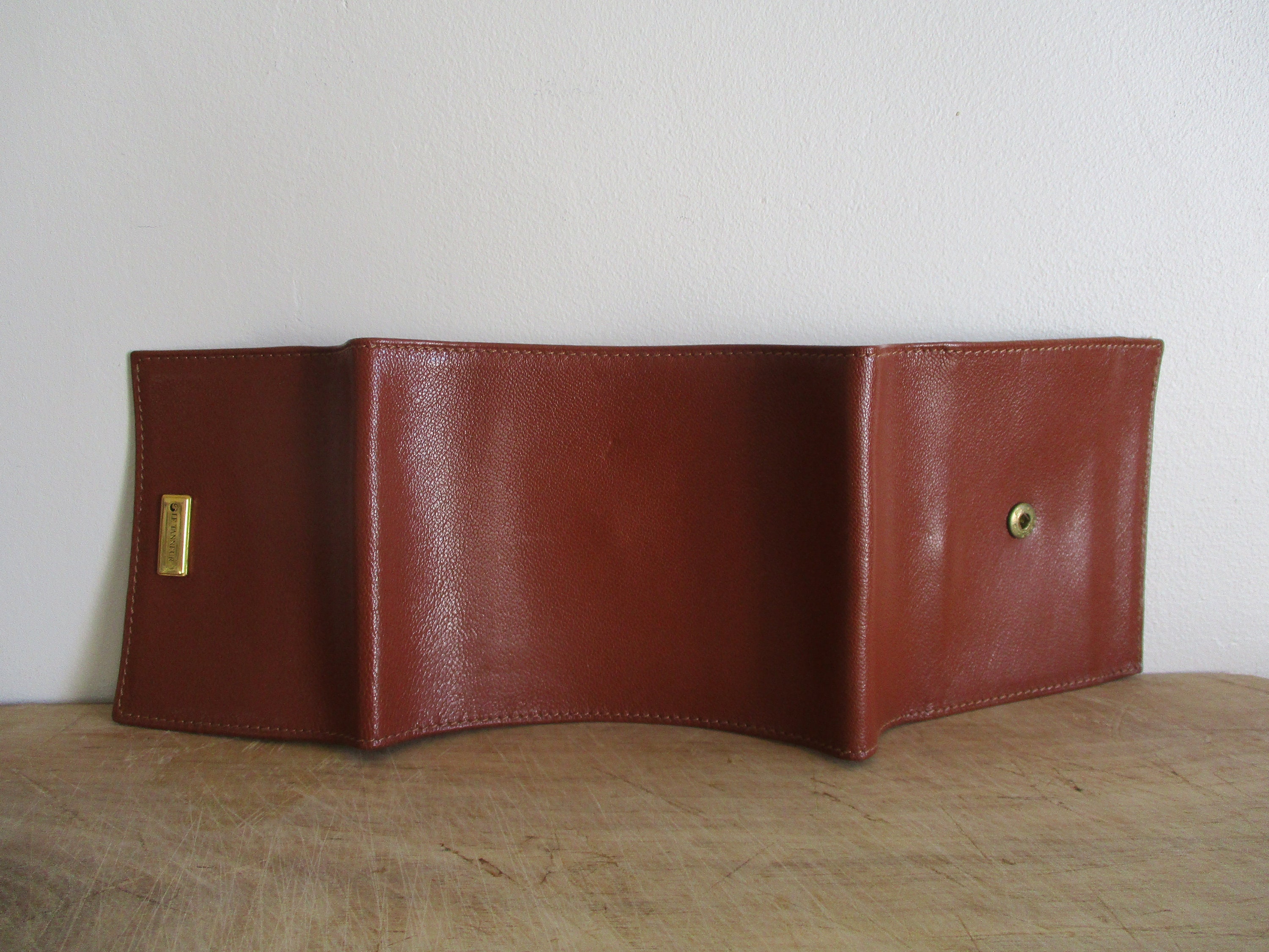 Vintage French Card Paper Holder LE TANNEUR Brown Leather 